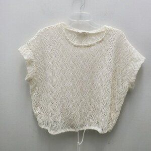 Knit Crochet Top Drawstring Hem Eyelet Sweater Boho Mesh  Size M